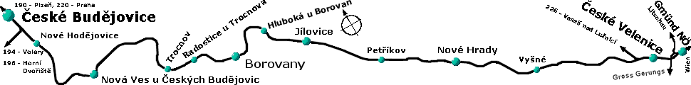Mapa tratě České Velenice - České Budějovice